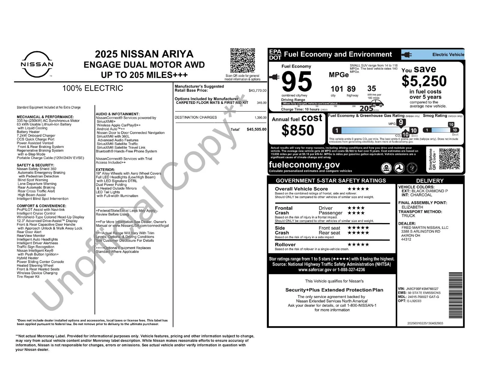 Used 2025 Nissan ARIYA Engage with VIN JN8CF0BF4SM768027 for sale in North Olmsted, OH