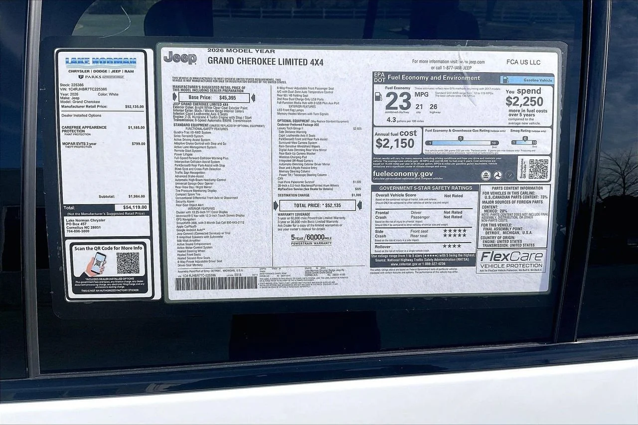 New 2026 Bright White Clear-Coat Exterior Paint Jeep Limited image 39