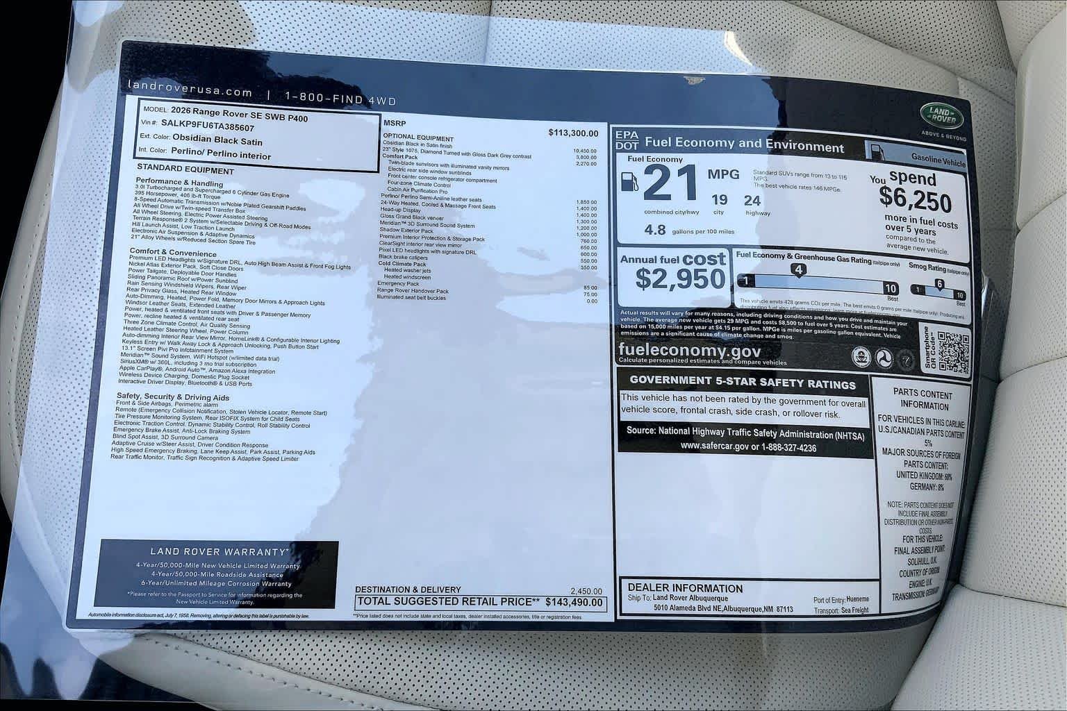 New 2026 Obsidian Black Satin Land Rover SE image 20