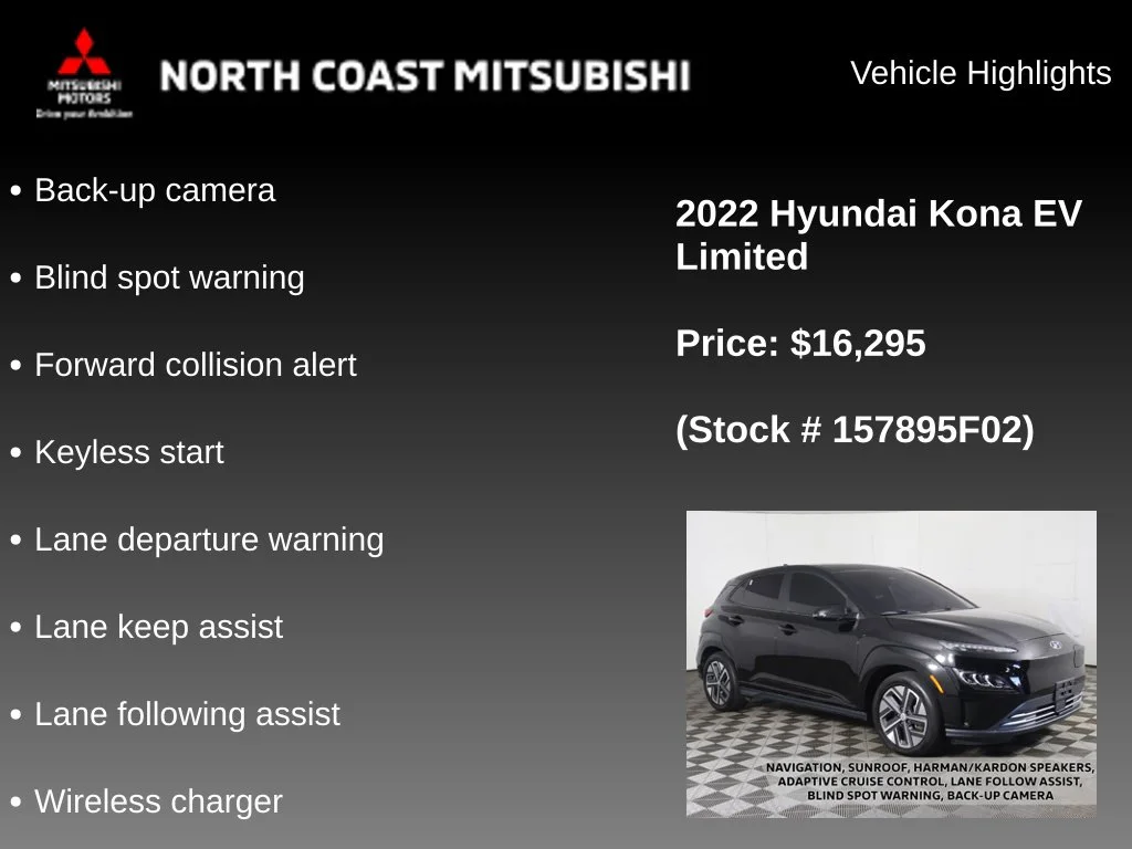 Used 2022 Hyundai Kona EV Limited with VIN KM8K53AG3NU157895 for sale in Bedford, OH