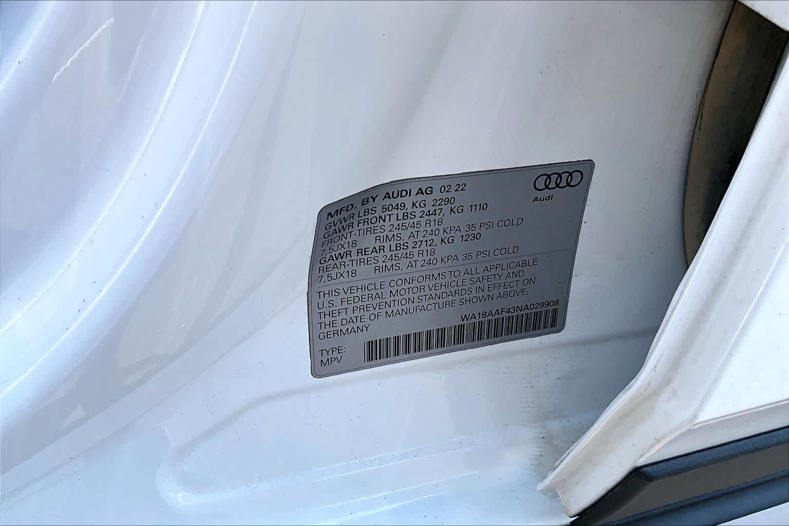 Used 2022 Glacier White Metallic Audi Premium Plus image 29