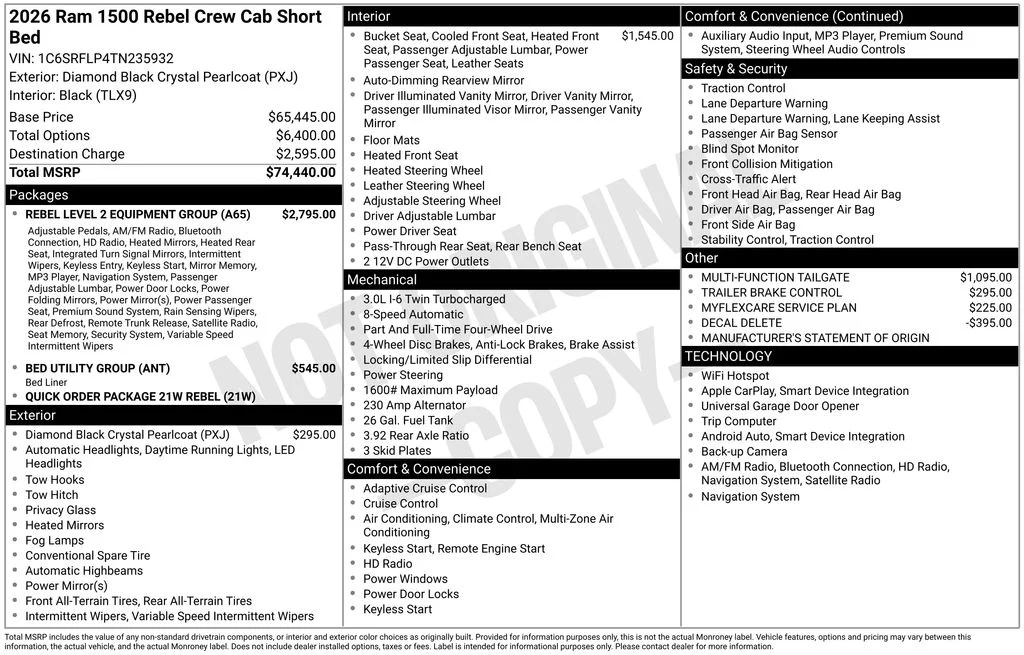 New 2026 Diamond Black Crystal Pearl-Coat Exterior Paint RAM Rebel image 9