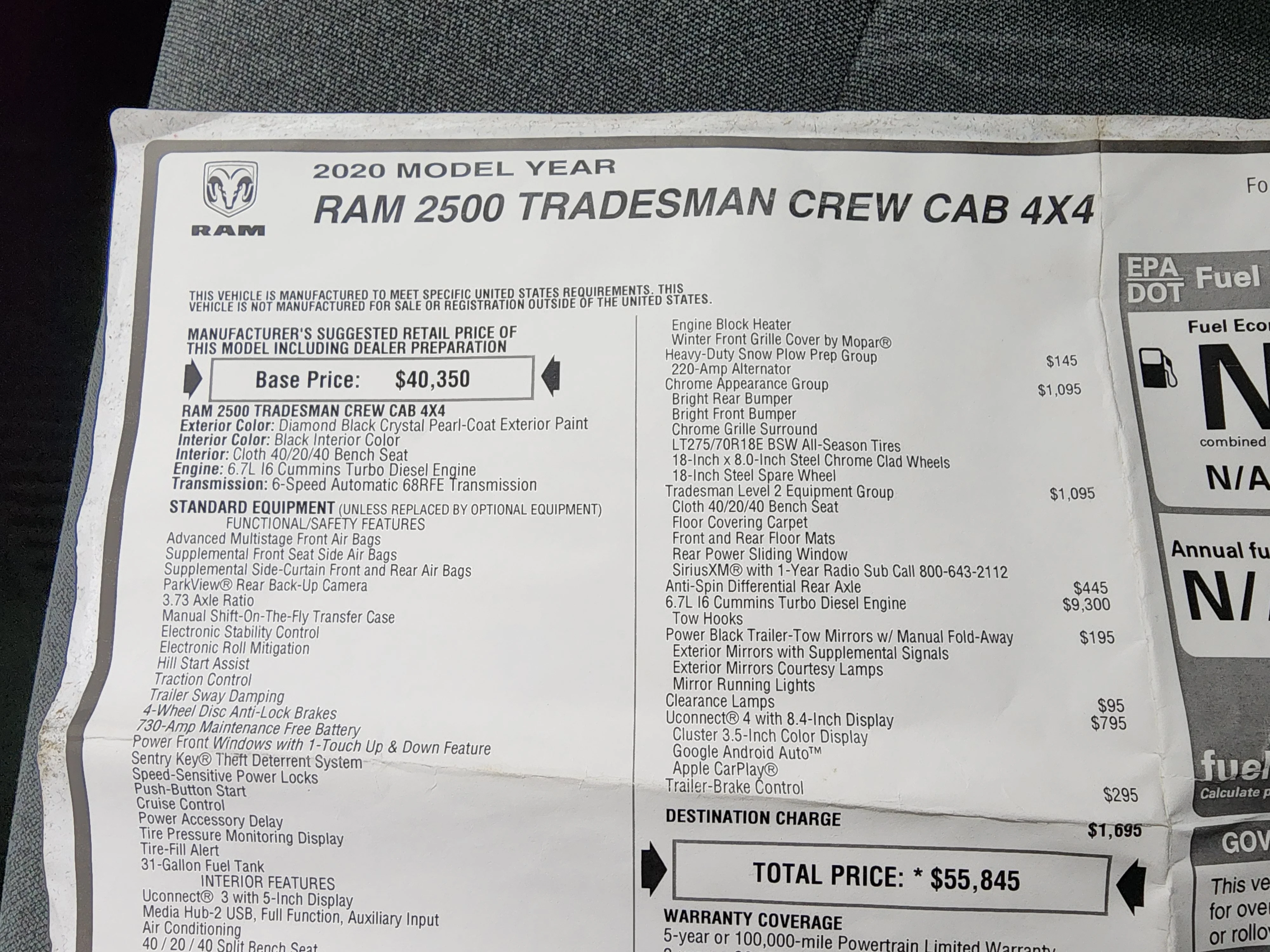 Used 2020 Diamond Black Crystal Pearlcoat Ram Tradesman image 43
