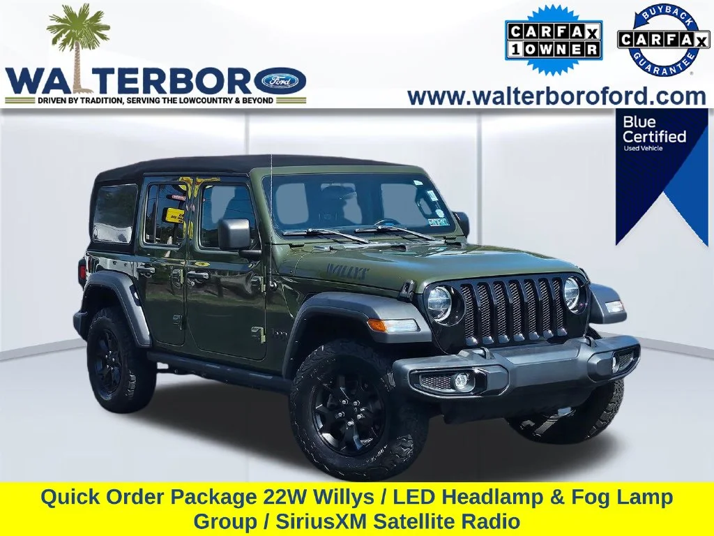 Certified Used 2022 Green Jeep Unlimited Willys image 1