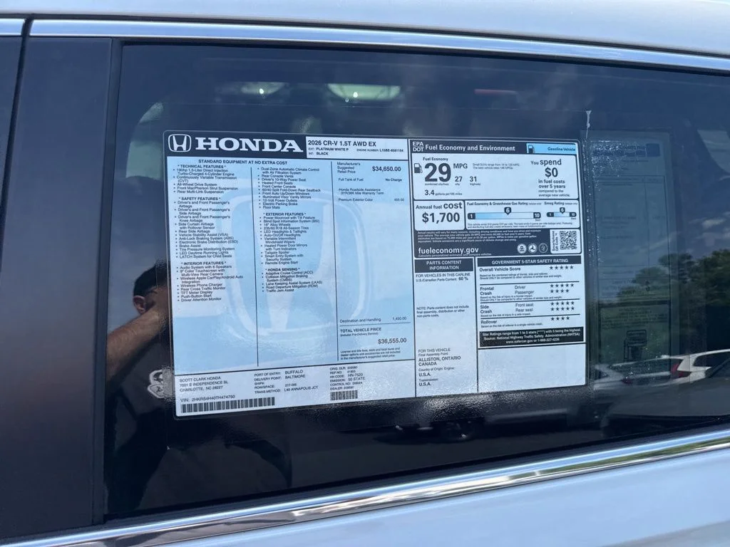 New 2026 Platinum White Pearl Honda EX image 11