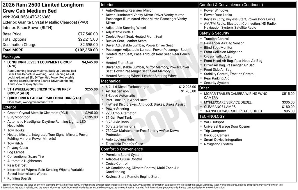 New 2026 Granite Crystal Metallic Clear-Coat Exterior Paint RAM Limited Longhorn image 7