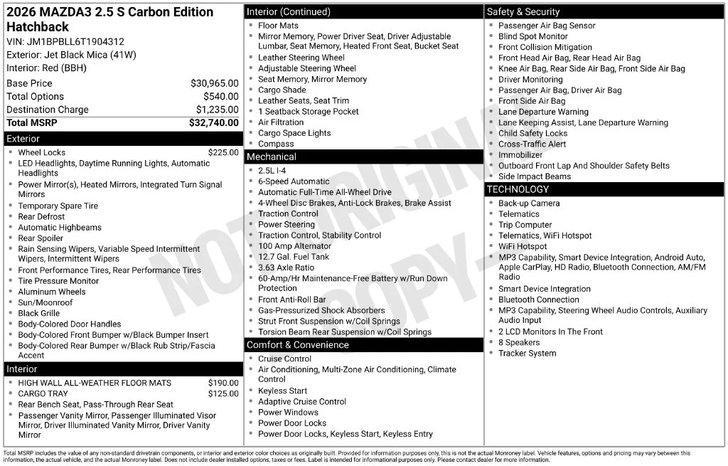 New 2026 Black Mazda 2.5 S Carbon Edition image 3