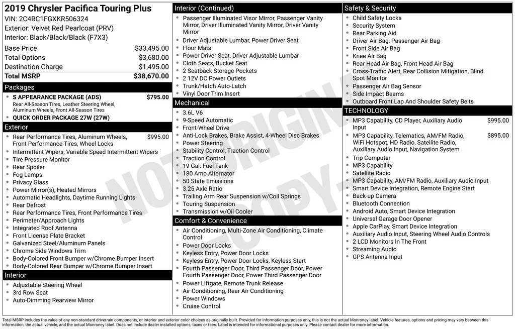 Used 2019 Red Chrysler Touring Plus image 2