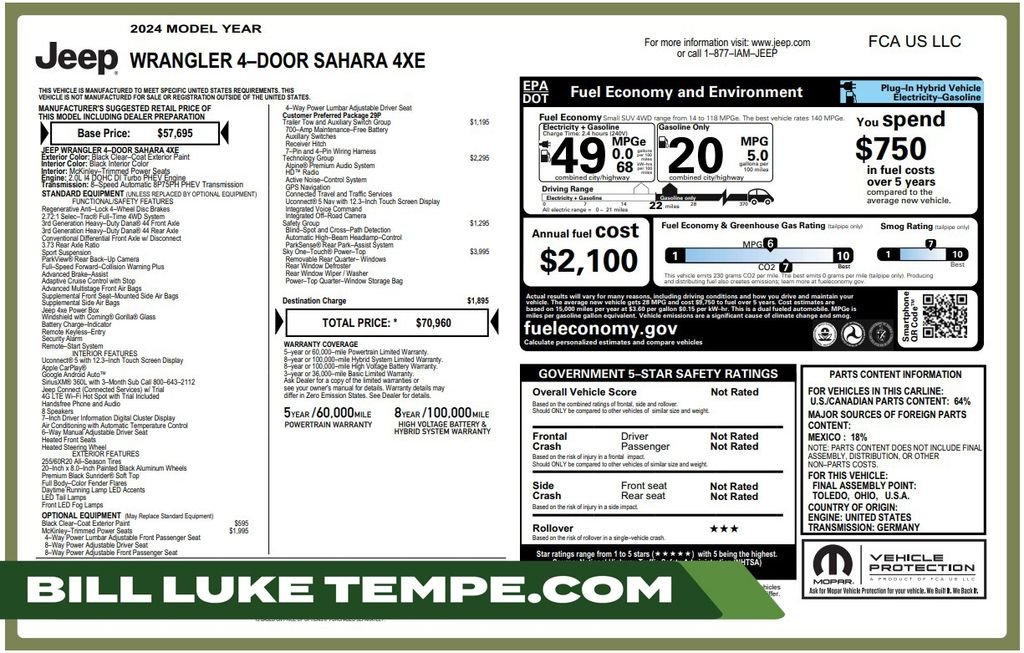 Used 2024 Black Clearcoat Jeep Sahara 4xe image 1