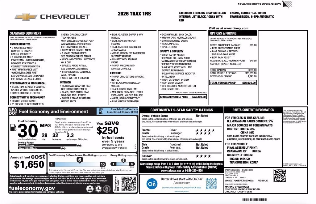 New 2026 Sterling Gray Metallic Chevrolet 1RS image 2