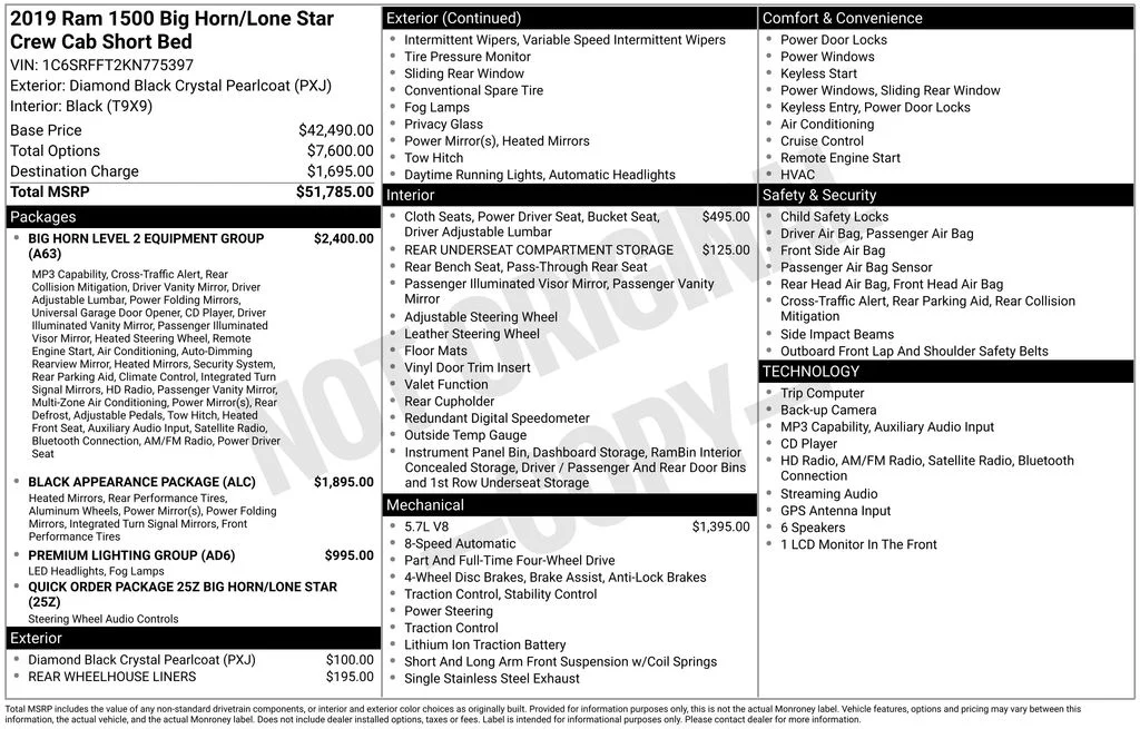 Used 2019 Diamond Black Ram Big Horn/Lone Star image 2