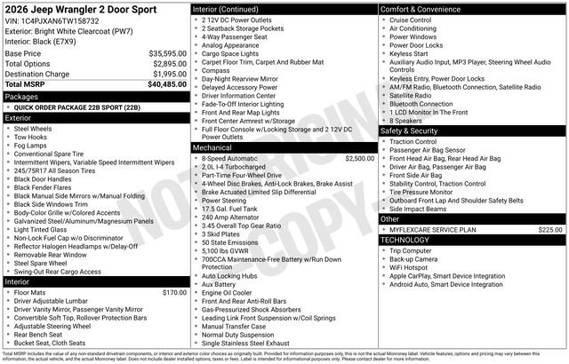 New 2026 Bright White Clear-Coat Exterior Paint Jeep Sport image 23