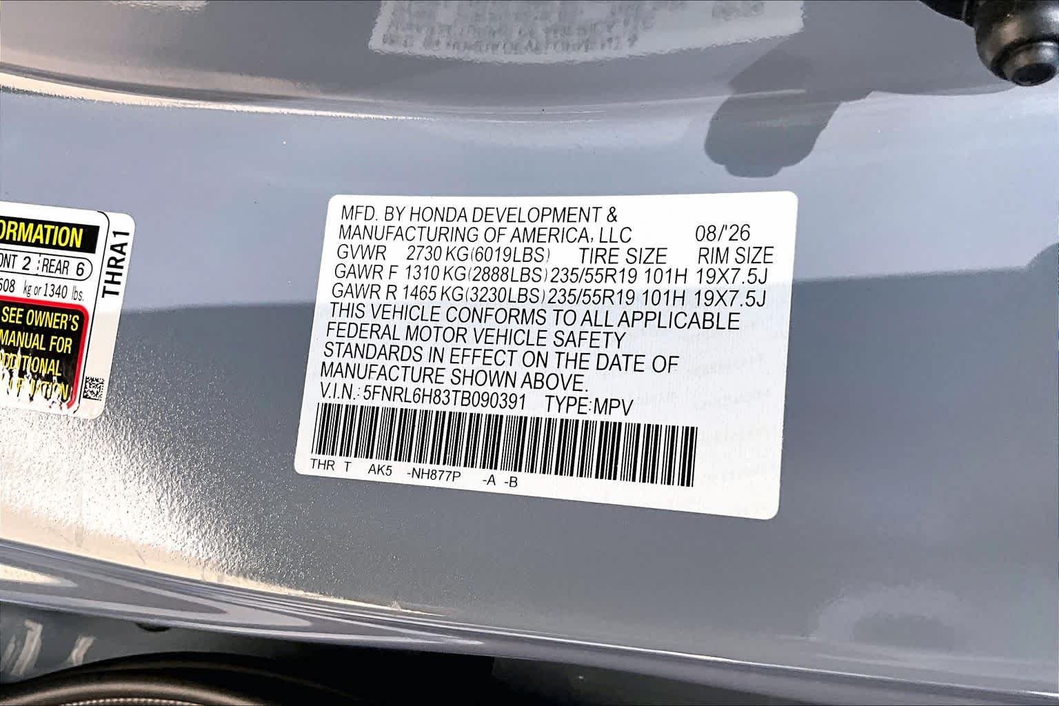 New 2026 Sonic Gray Pearl Honda Touring image 18