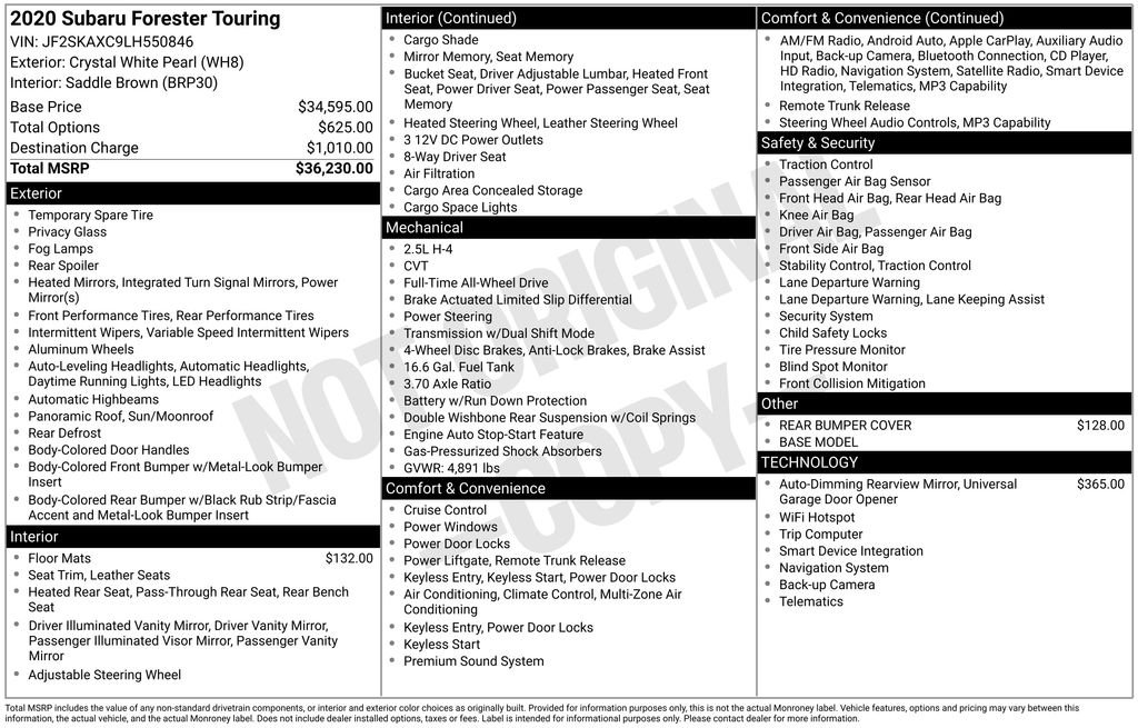Used 2020 White Subaru Touring image 2