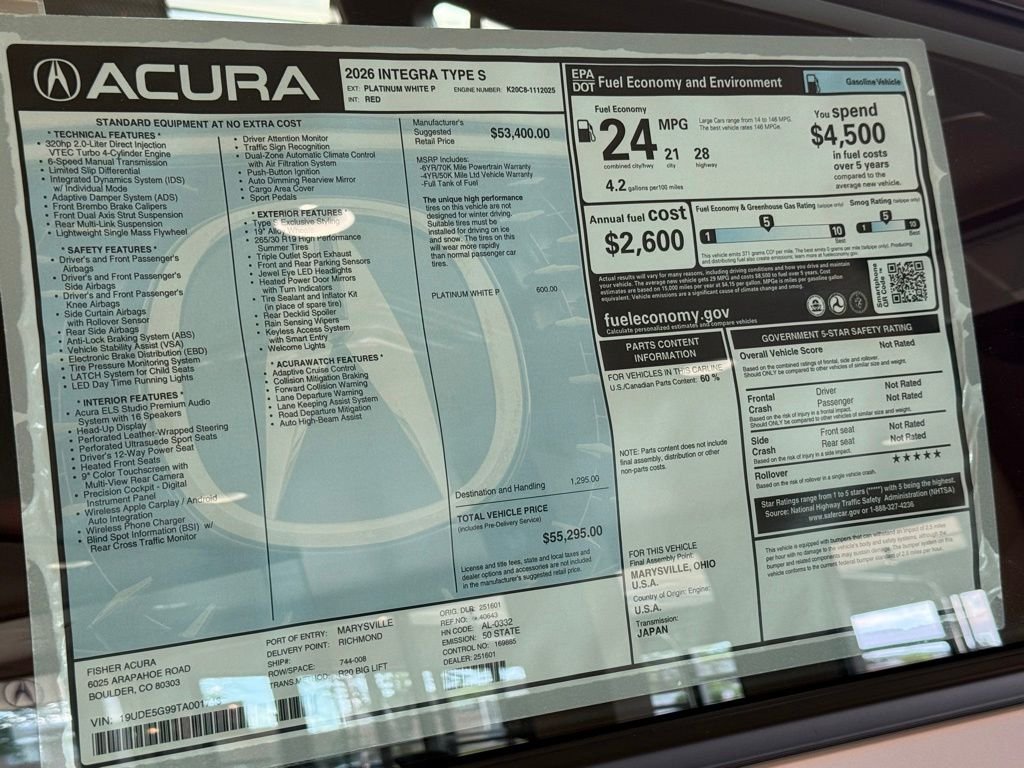 New 2026 Platinum White Pearl Acura Type S image 24