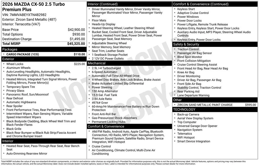 New 2026 Beige/tan Mazda 2.5 Turbo Premium Plus image 7