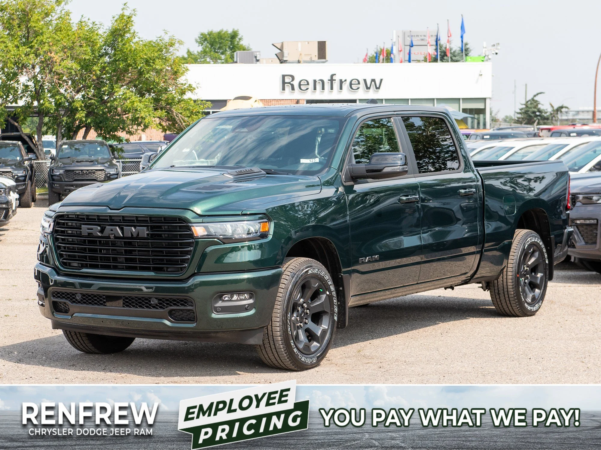 New 2026 Green RAM Sport* Crew Cab 4x4, Panoramic Sunroof, Nav, Heated Seats/Wheel, Alpine Audio image 1