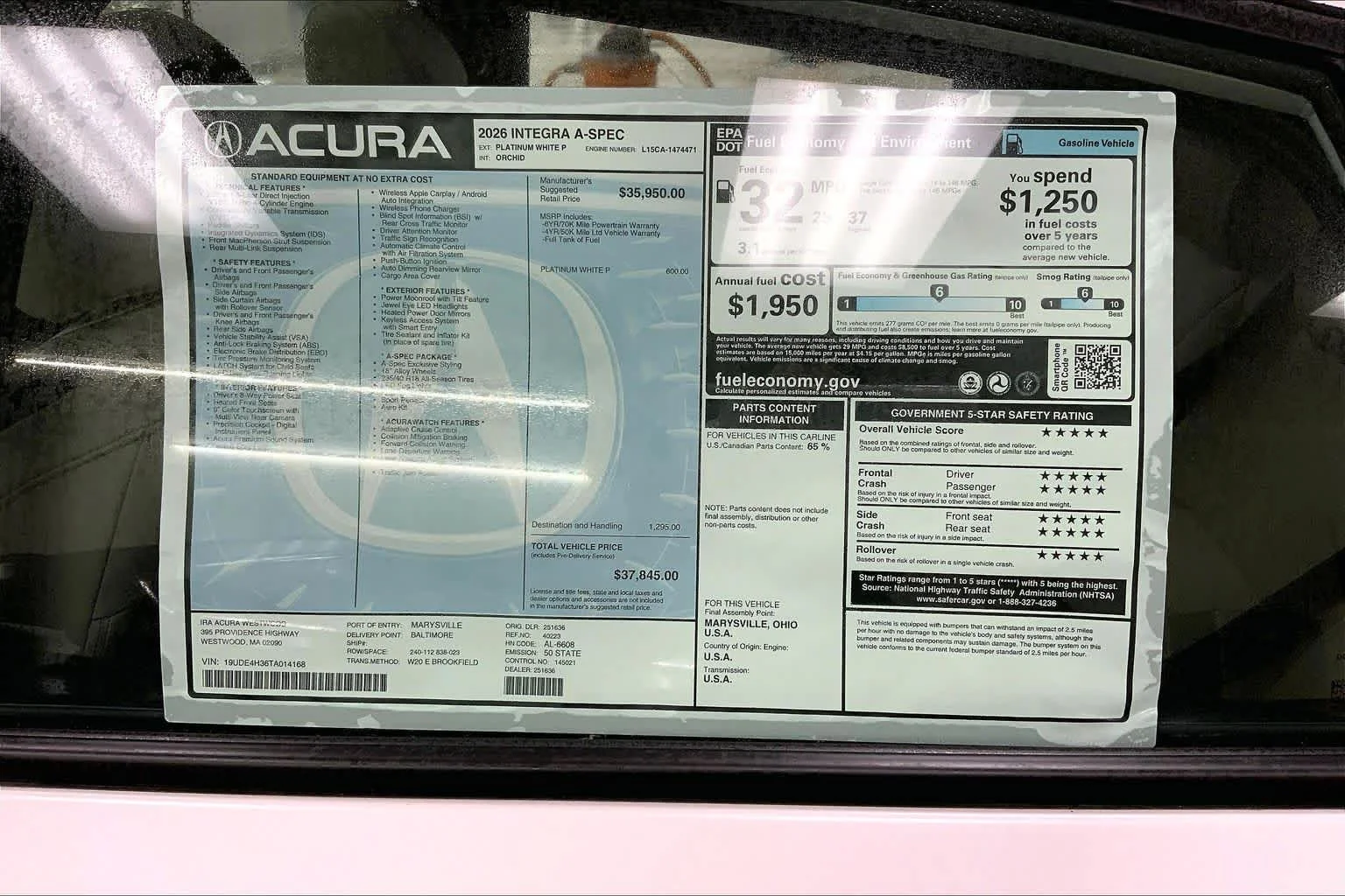 New 2026 Platinum White Pearl Acura With A-Spec Package image 19