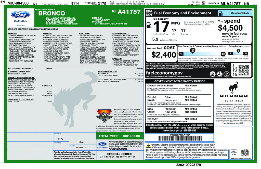 Certified Used 2021 Cactus Green / Gray Ford First Edition image 32