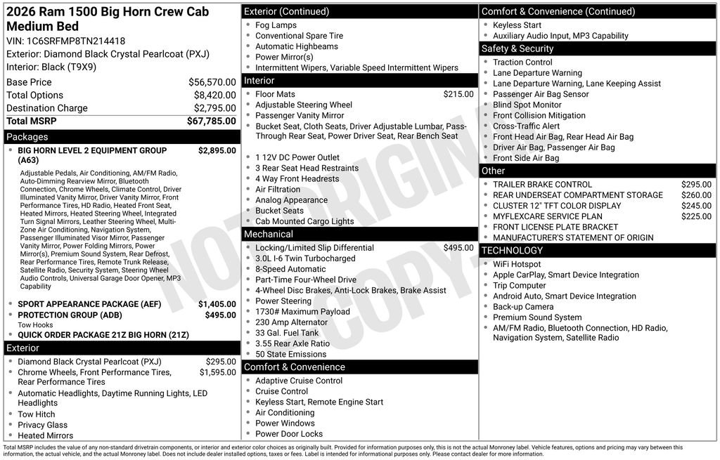 New 2026 Diamond Black Crystal Pearl-Coat Exterior Paint RAM Big Horn/Lone Star image 28