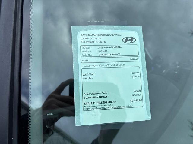 Used 2011 Hyundai Sonata GLS with VIN 5NPEB4AC0BH180005 for sale in Greenwood, IN