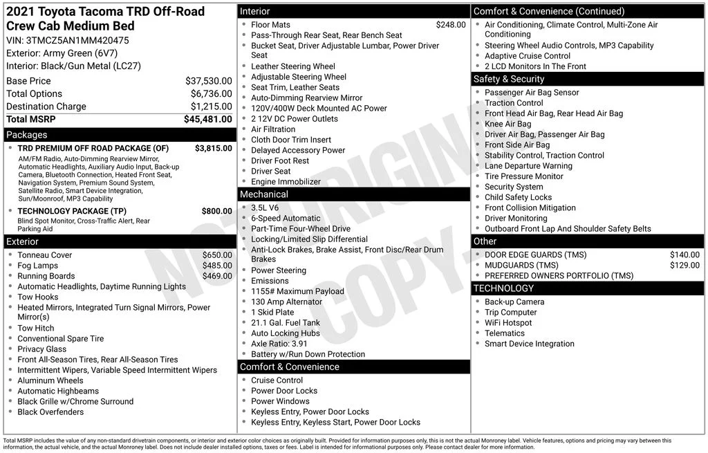 Used 2021 Green Toyota TRD Off-Road image 6