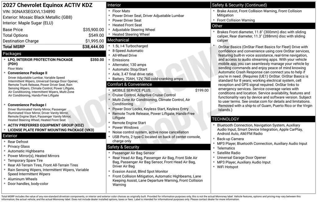 New 2027 Mosaic Black Metallic Chevrolet ACTIV image 20