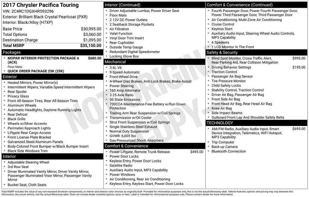 Used 2017 Brilliant Black Crystal Pearlcoat Chrysler Touring image 34