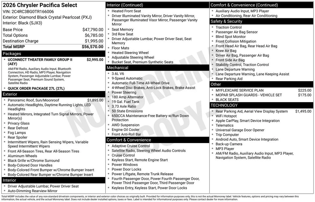 New 2026 Diamond Black Crystal Pearl-Coat Exterior Paint Chrysler Select image 6