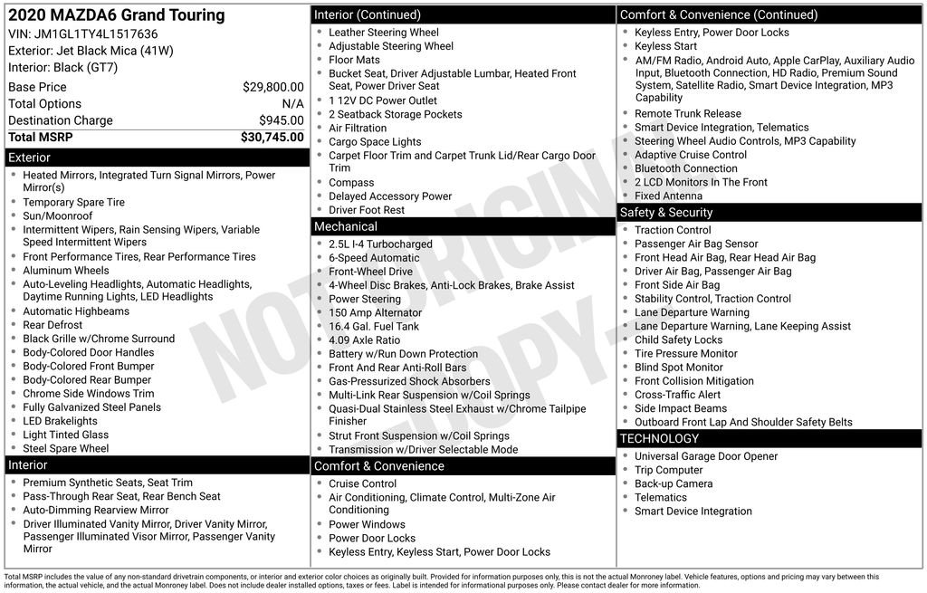 Used 2020 Mazda MAZDA6 Grand Touring with VIN JM1GL1TY4L1517636 for sale in Elk River, Minnesota