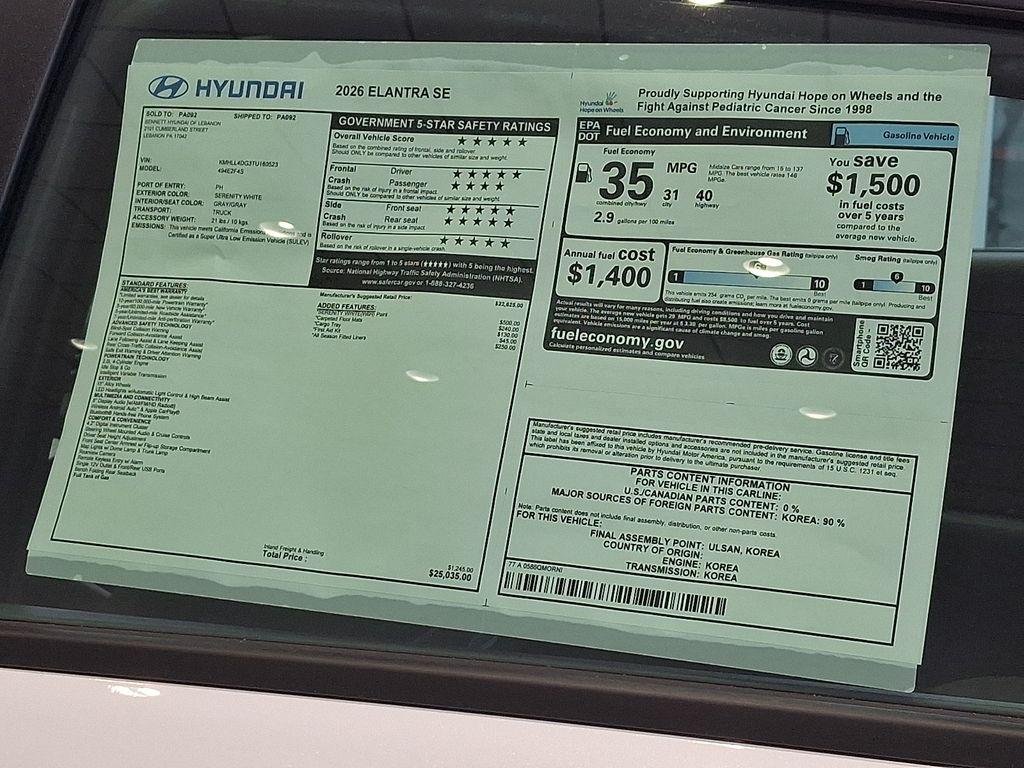 New 2026 Serenity White Pearl Hyundai SE image 3