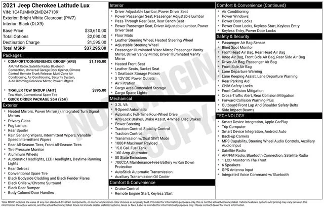 Used 2021 Bright White Clearcoat Jeep Latitude Lux image 38