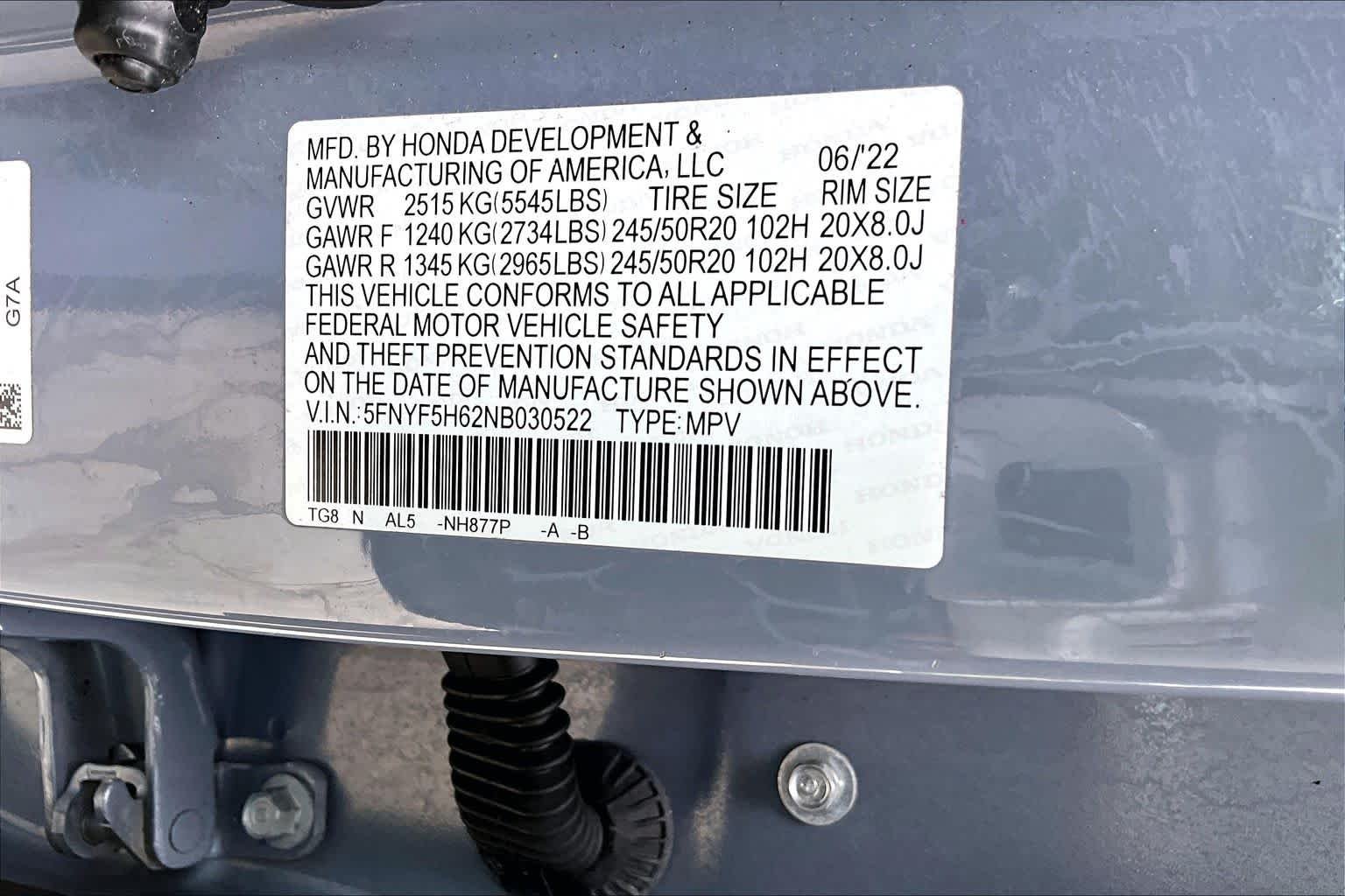 Used 2022 Sonic Gray Pearl Honda Touring 7-Passenger image 37