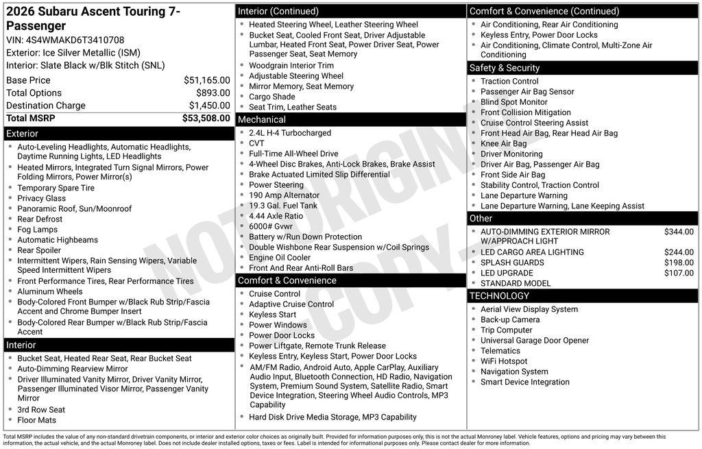 New 2026 ICE SILVER METALLIC Subaru Touring 7-Passenger image 4