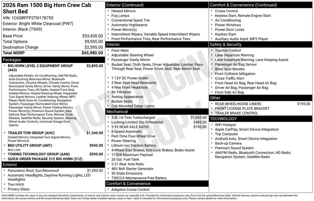 New 2026 Bright White Clear-Coat Exterior Paint RAM Big Horn/Lone Star image 6