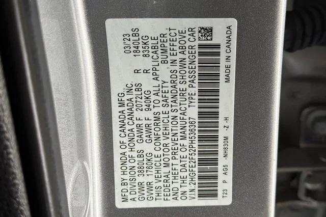 Certified Used 2023 Lunar Silver Metallic Honda 2.0L 4D SPORT image 36