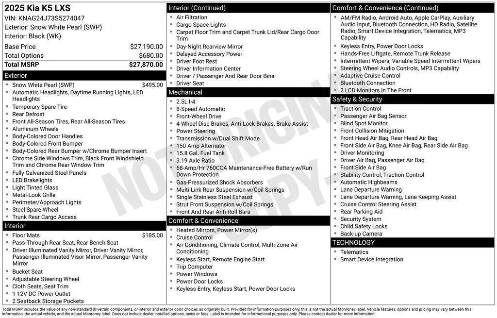 Used 2025 White Kia LXS image 17