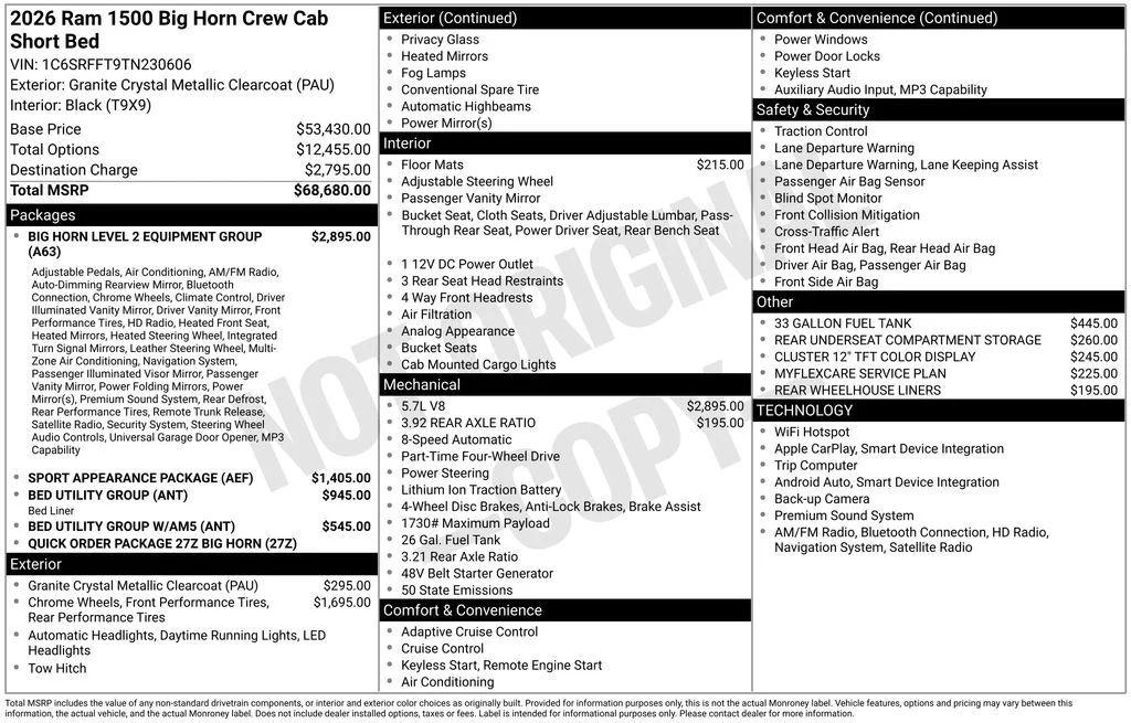 New 2026 Granite Crystal Metallic Clearcoat RAM Big Horn/Lone Star image 7