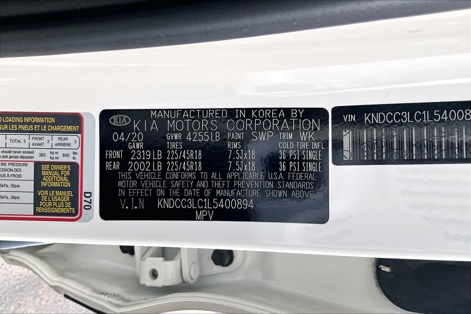 Used 2020 Snow White Pearl Kia Touring image 34