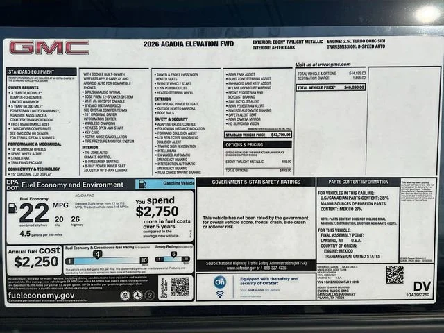 New 2026 Ebony Twilight Metallic GMC Elevation image 21
