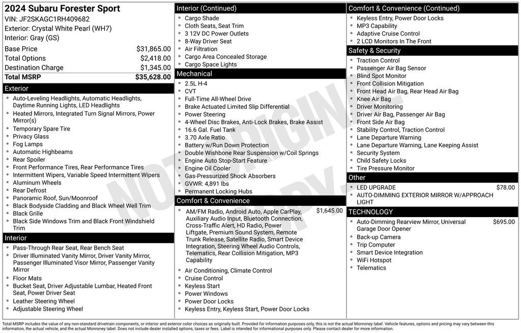 Certified Used 2024 White Subaru Sport image 2