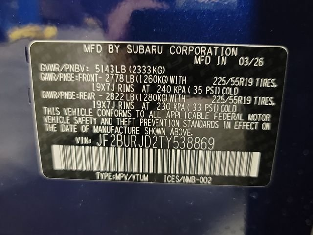 New 2026 SAPPHIRE BLUE PEARL Subaru Touring XT image 36