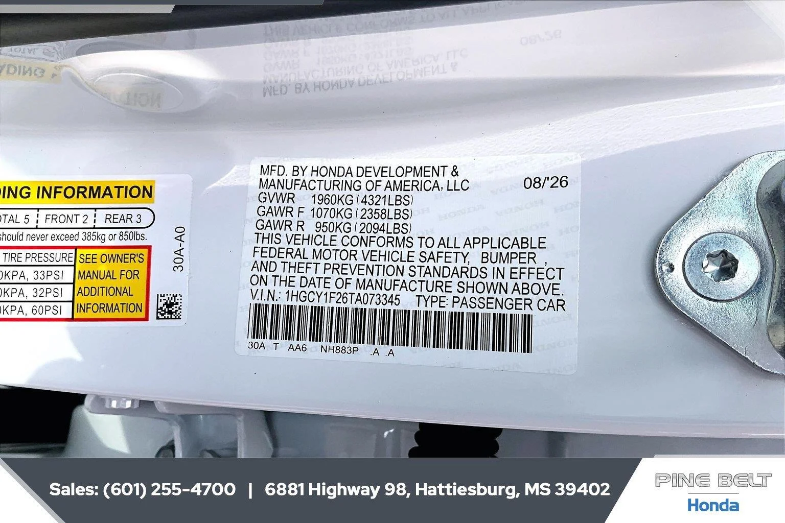 New 2026 Platinum White Pearl Honda LX CVT image 7