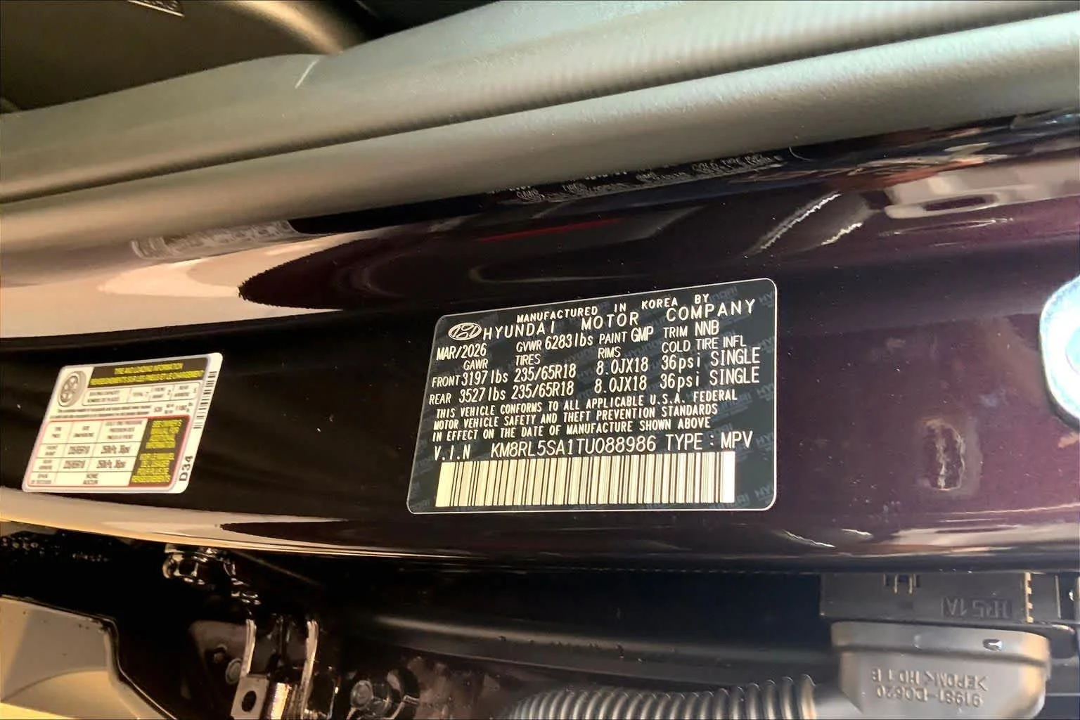 New 2026 Galaxy Maroon Pearl Hyundai Blue SEL 7P image 19