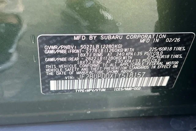 New 2026 DEEP EMERALD GREEN PEARL Subaru Limited image 25