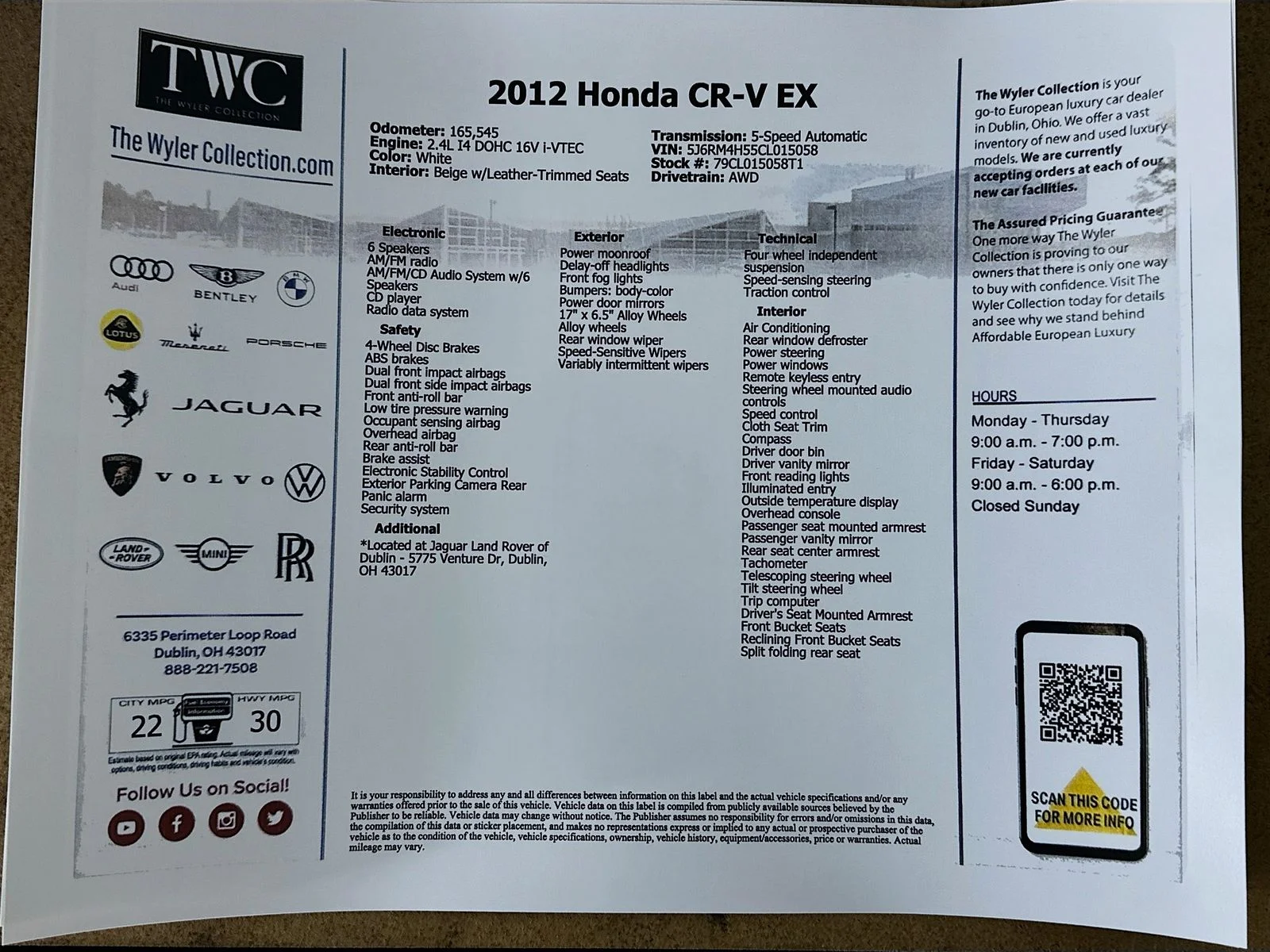 Used 2012 White Honda  image 43