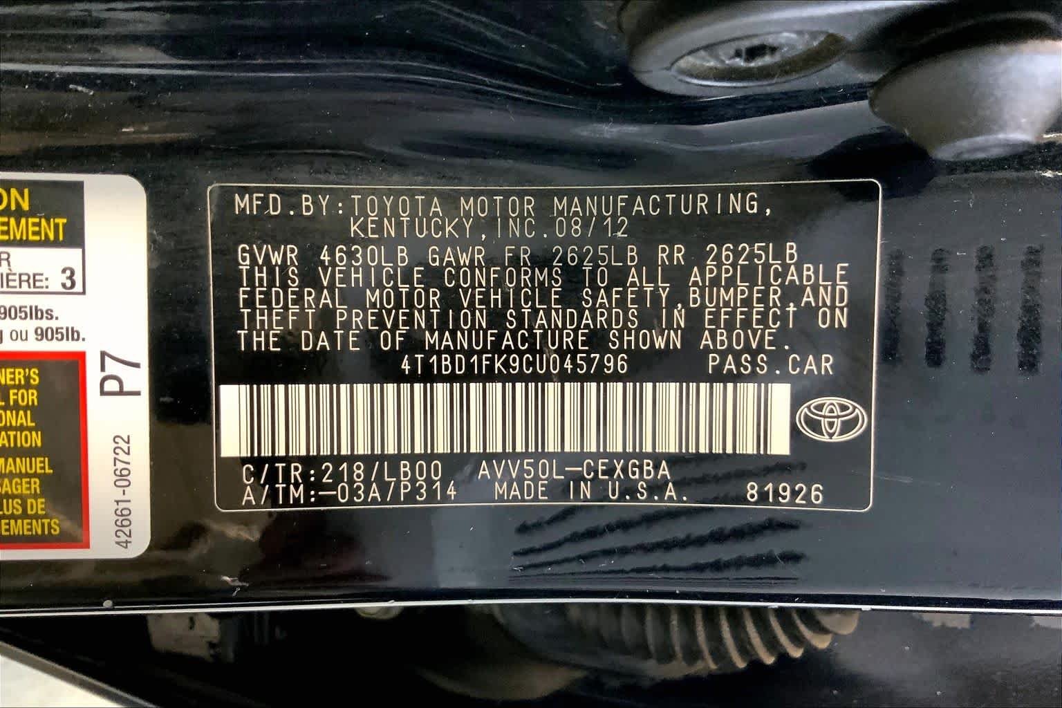 Used 2012 Attitude Black Metallic Toyota XLE image 36