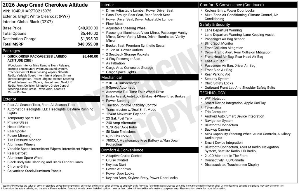 New 2026 Bright White Clear-Coat Exterior Paint Jeep Altitude image 3