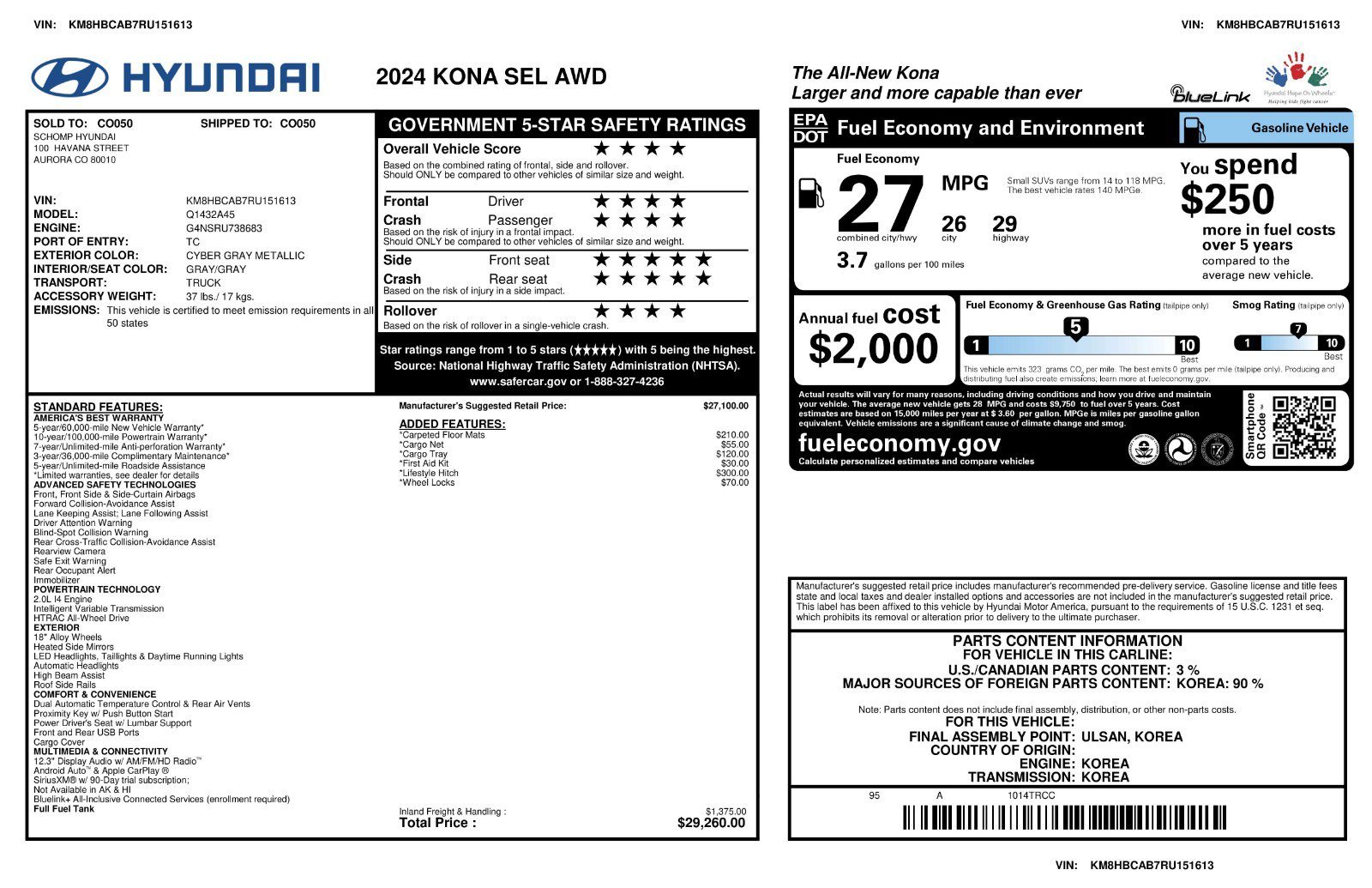 Certified Used 2024 Cyber Gray Metallic Hyundai SEL image 11