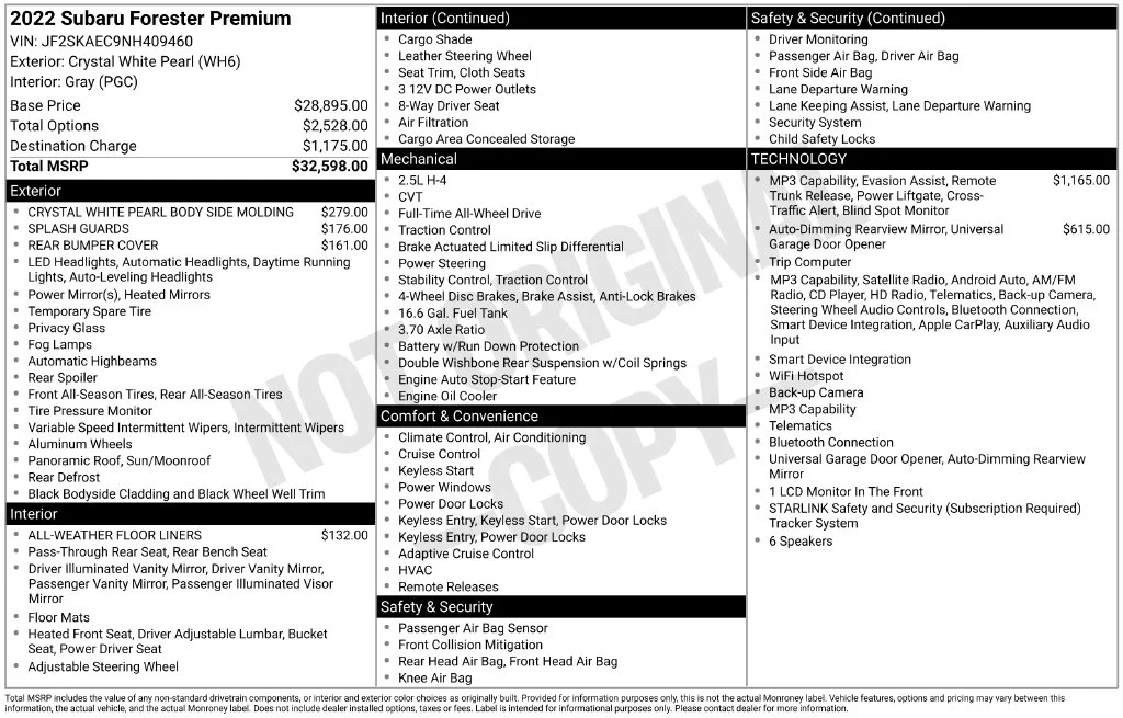 Used 2022 White Subaru Premium image 7